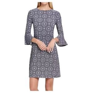 Tommy Hilfiger Mandala Shift Dress Jersey Blue White Bell Sleeves Sz 16